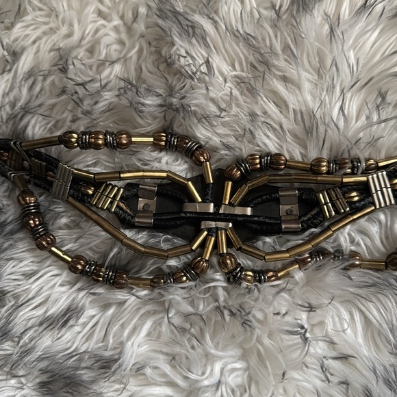 Vintage Beaded Metal Belt Gold Silver Bronze Tone - Picture 5 of 5